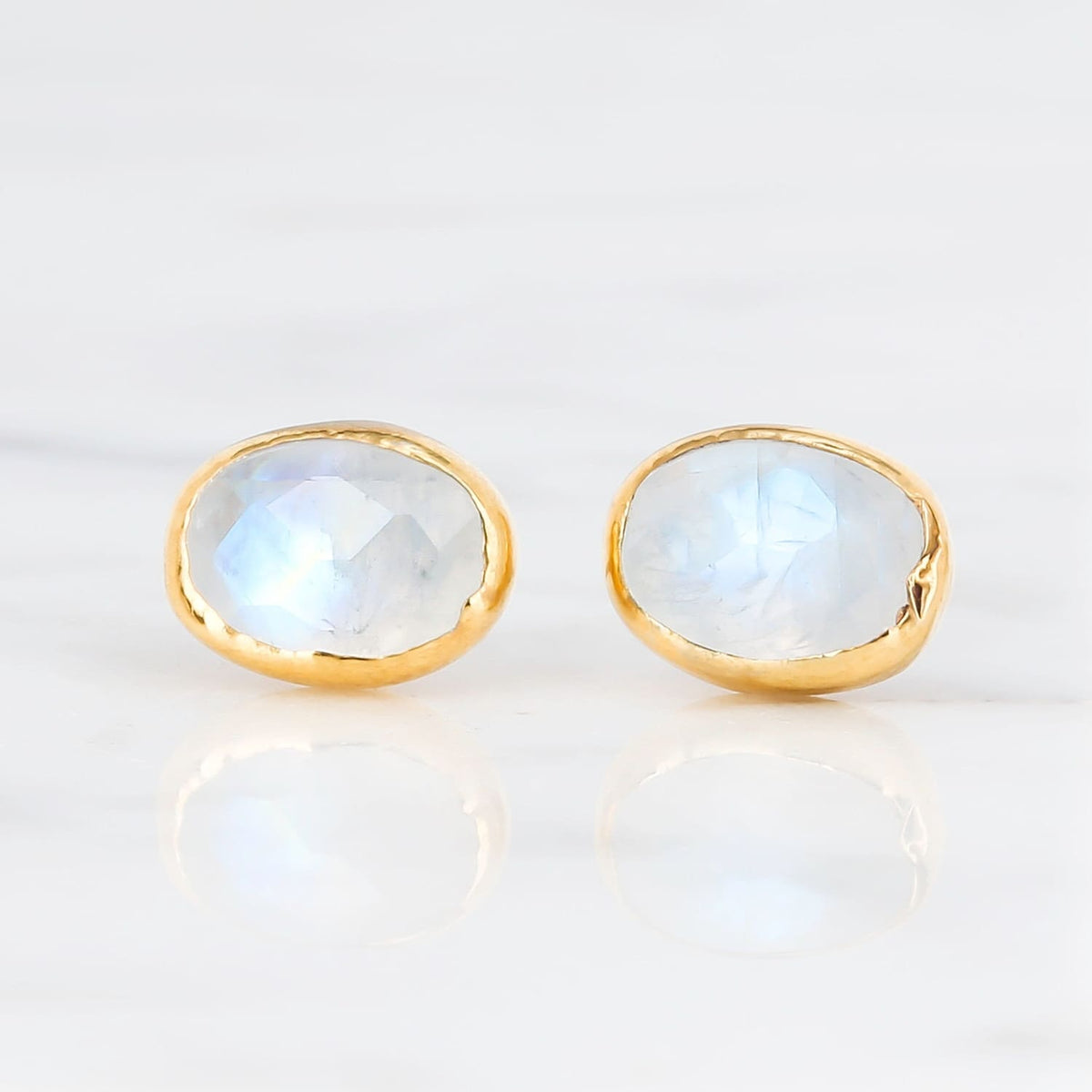 Rainbow Moonstone Stud Earrings Raw Gemstone Jewelry Rough