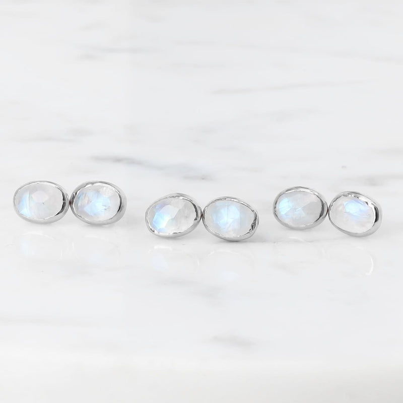 Rainbow Moonstone Stud Earrings Raw Gemstone Jewelry Rough
