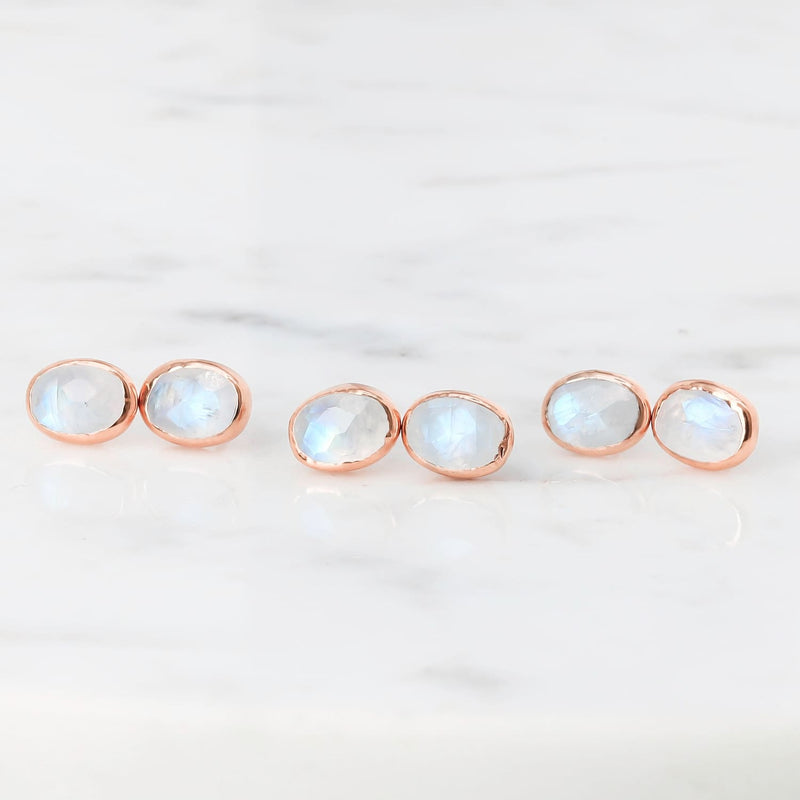 Rainbow Moonstone Stud Earrings Raw Gemstone Jewelry Rough