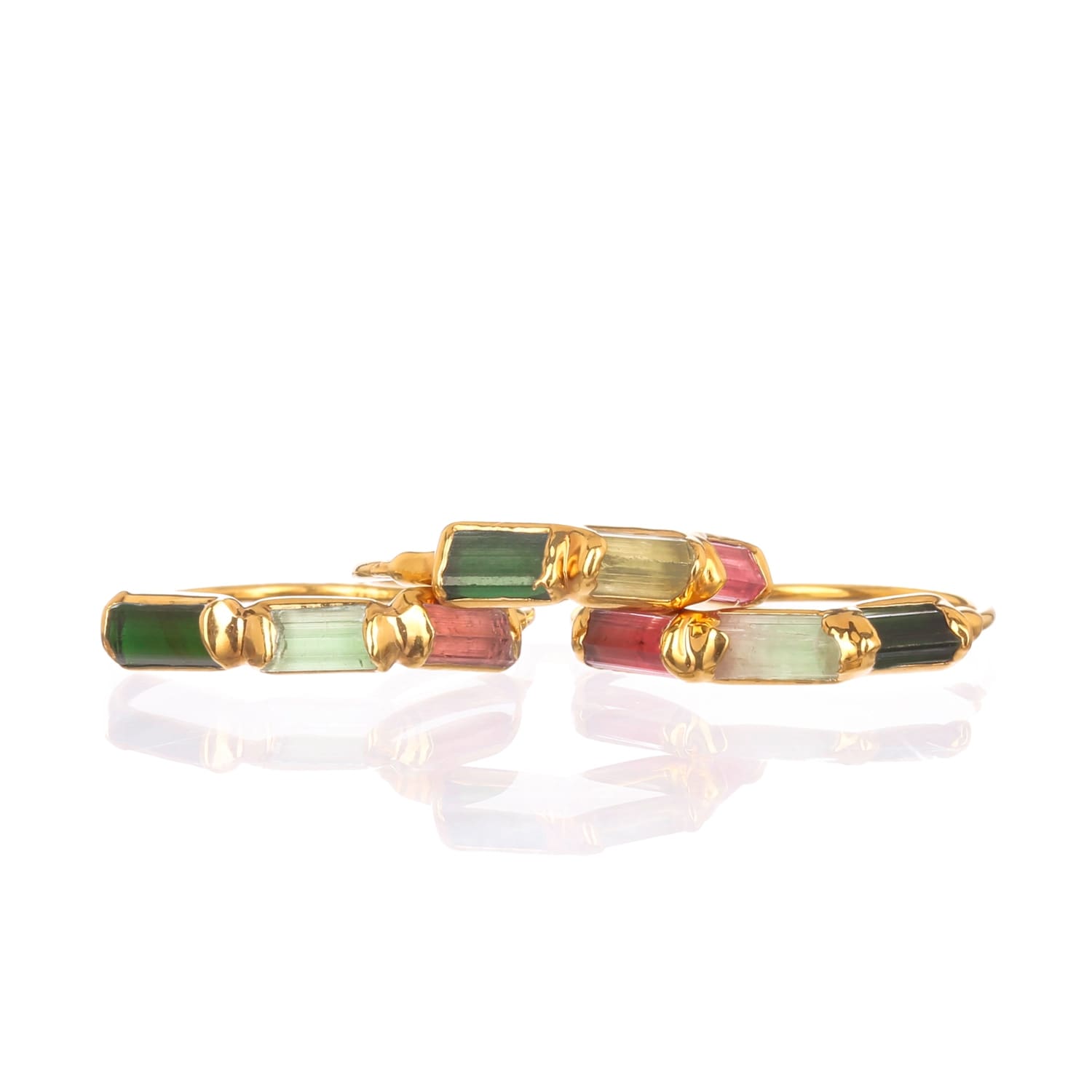 Rainbow Raw Tourmaline Baguette Ring Gemstone Jewelry Rough
