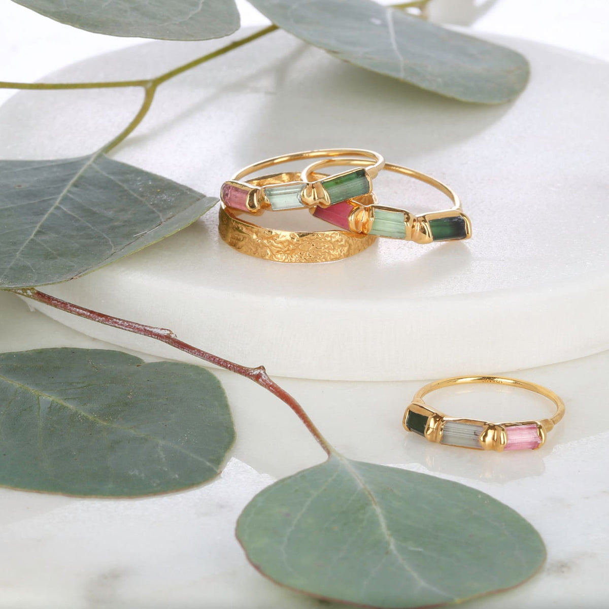 Rainbow Raw Tourmaline Baguette Ring Gemstone Jewelry Rough