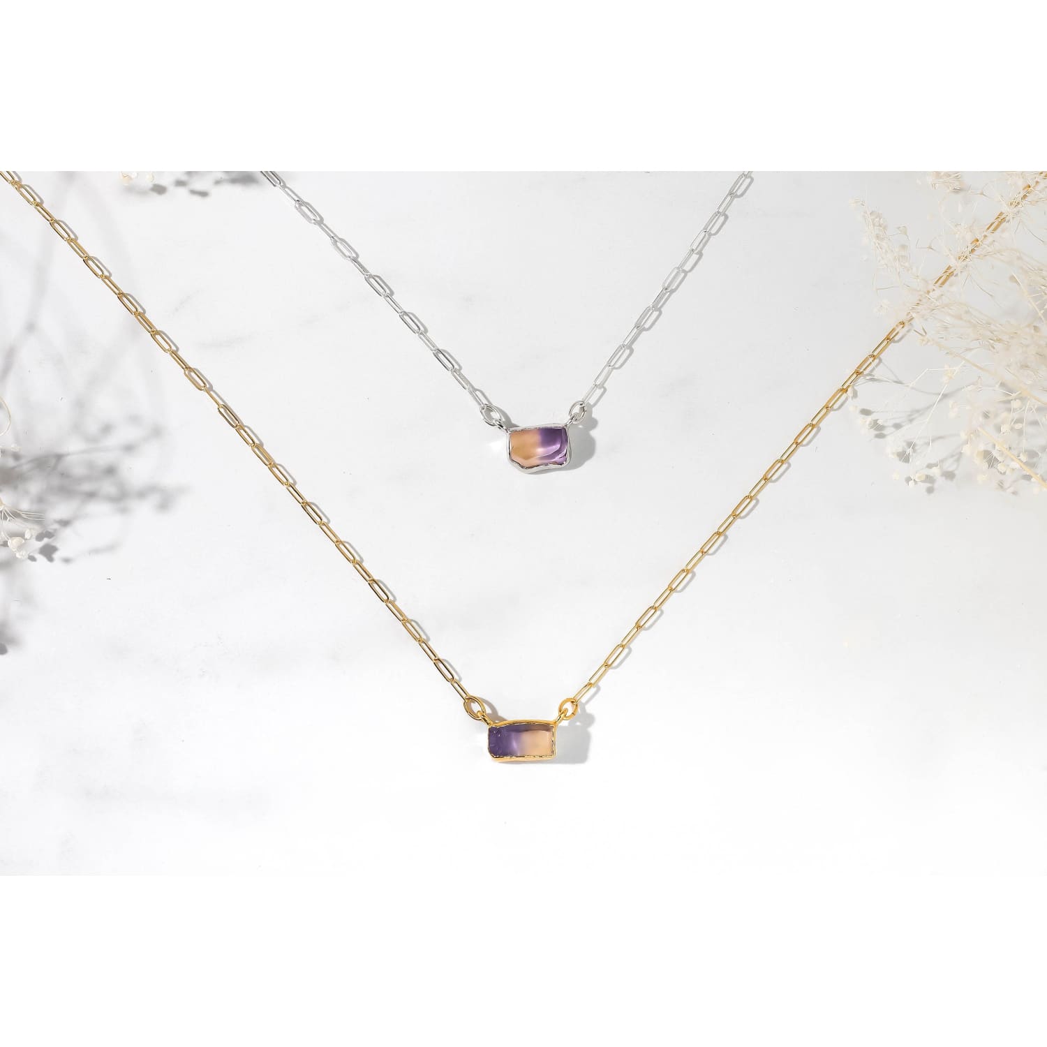 Raw Ametrine Necklace with Gold Filled Paperclip Chain