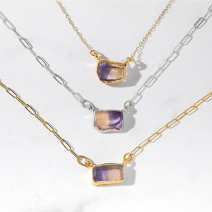 Raw Ametrine Necklace with Gold Filled Paperclip Chain