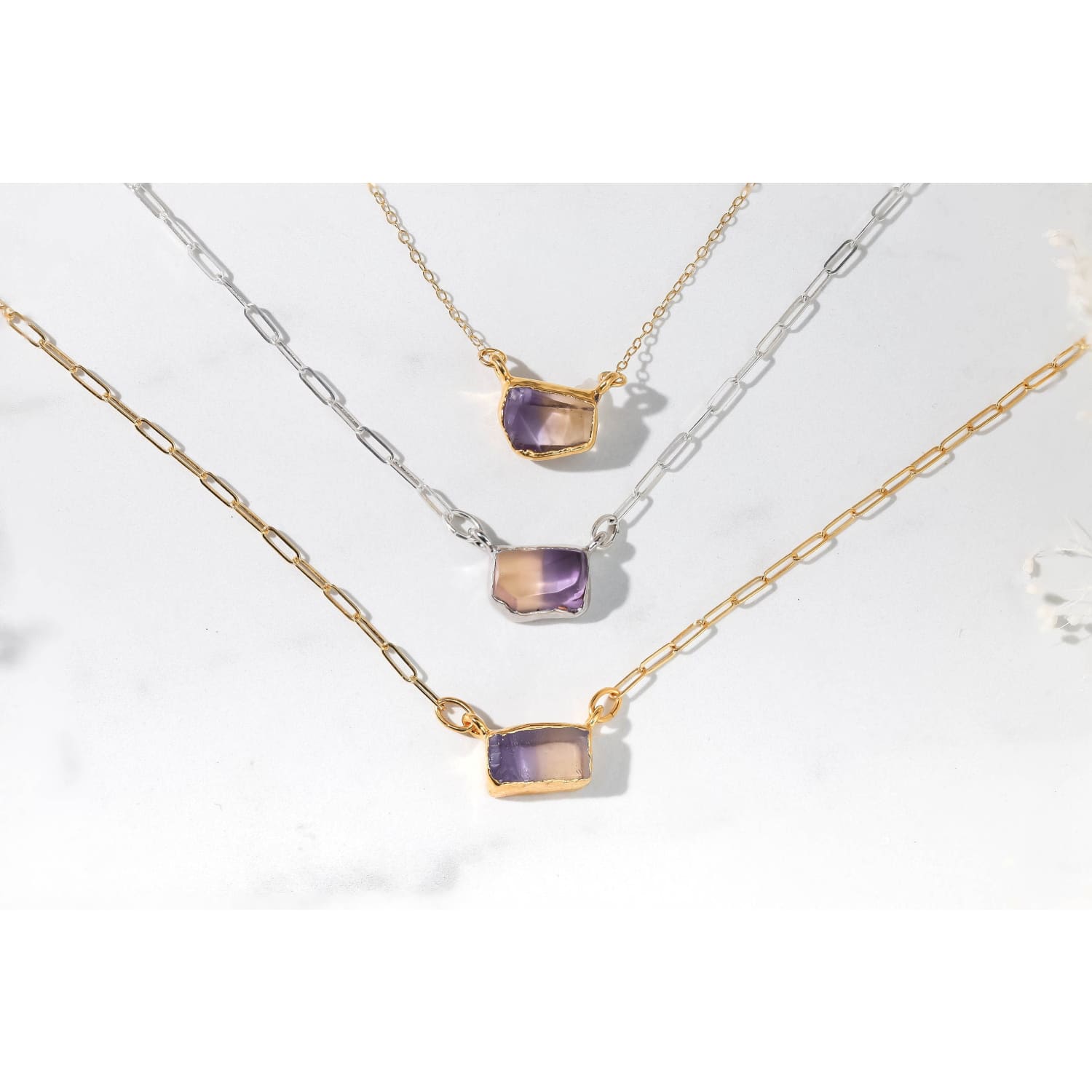 Raw Ametrine Necklace with Sterling Silver Paperclip Chain