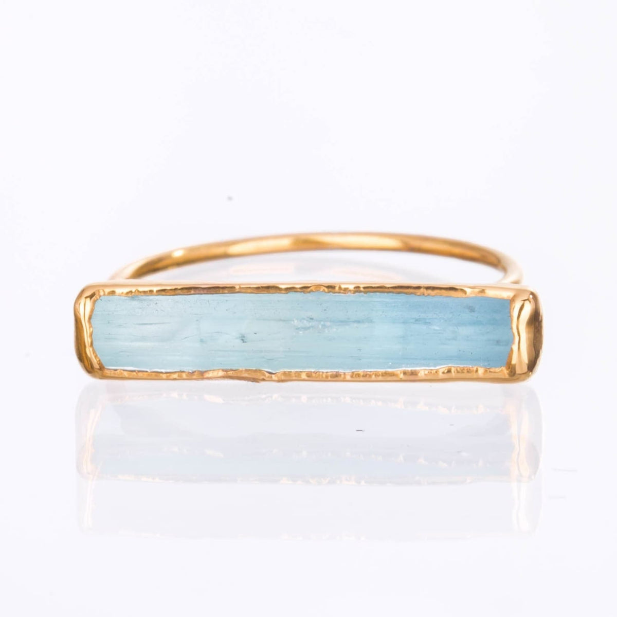 Raw Aquamarine Bar Ring in Yellow Gold Gemstone Jewelry