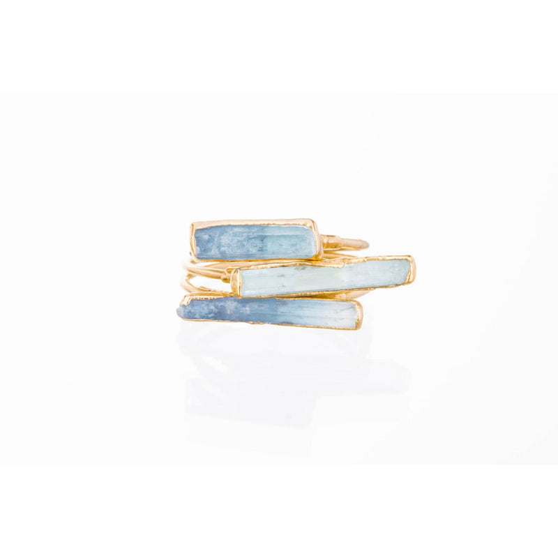 Raw Aquamarine Bar Ring in Yellow Gold Gemstone Jewelry