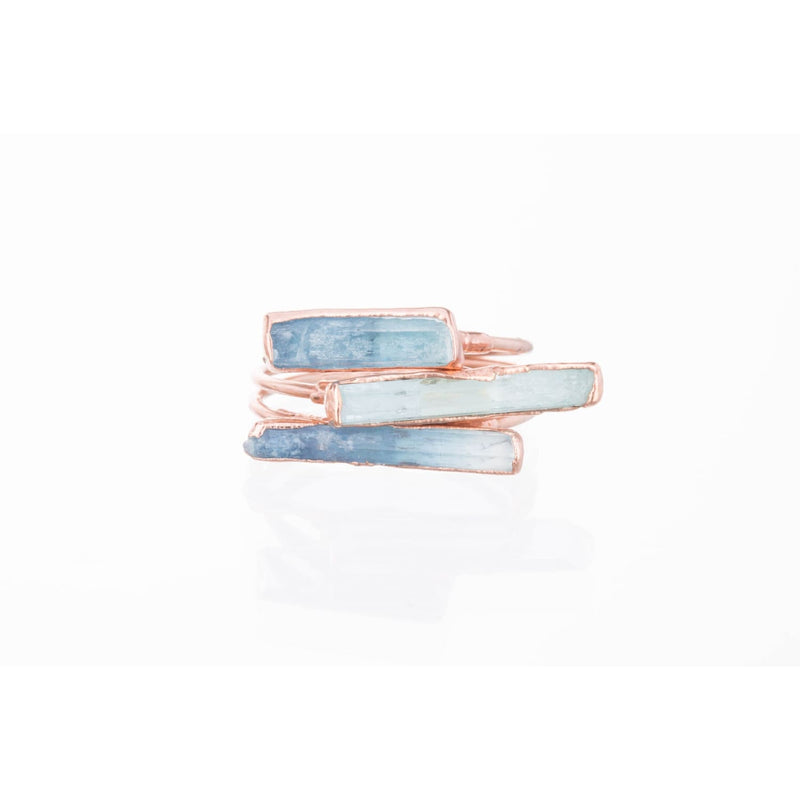 Raw Aquamarine Bar Ring in Yellow Gold Gemstone Jewelry