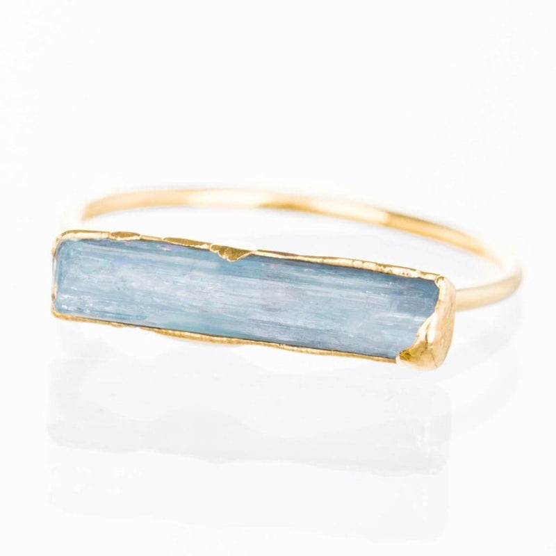 Raw Aquamarine Bar Ring in Yellow Gold Gemstone Jewelry