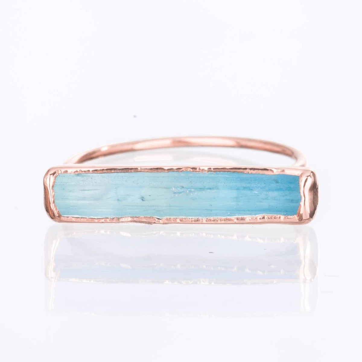 Raw Aquamarine Bar Ring Rose Gold Gemstone Jewelry Rough