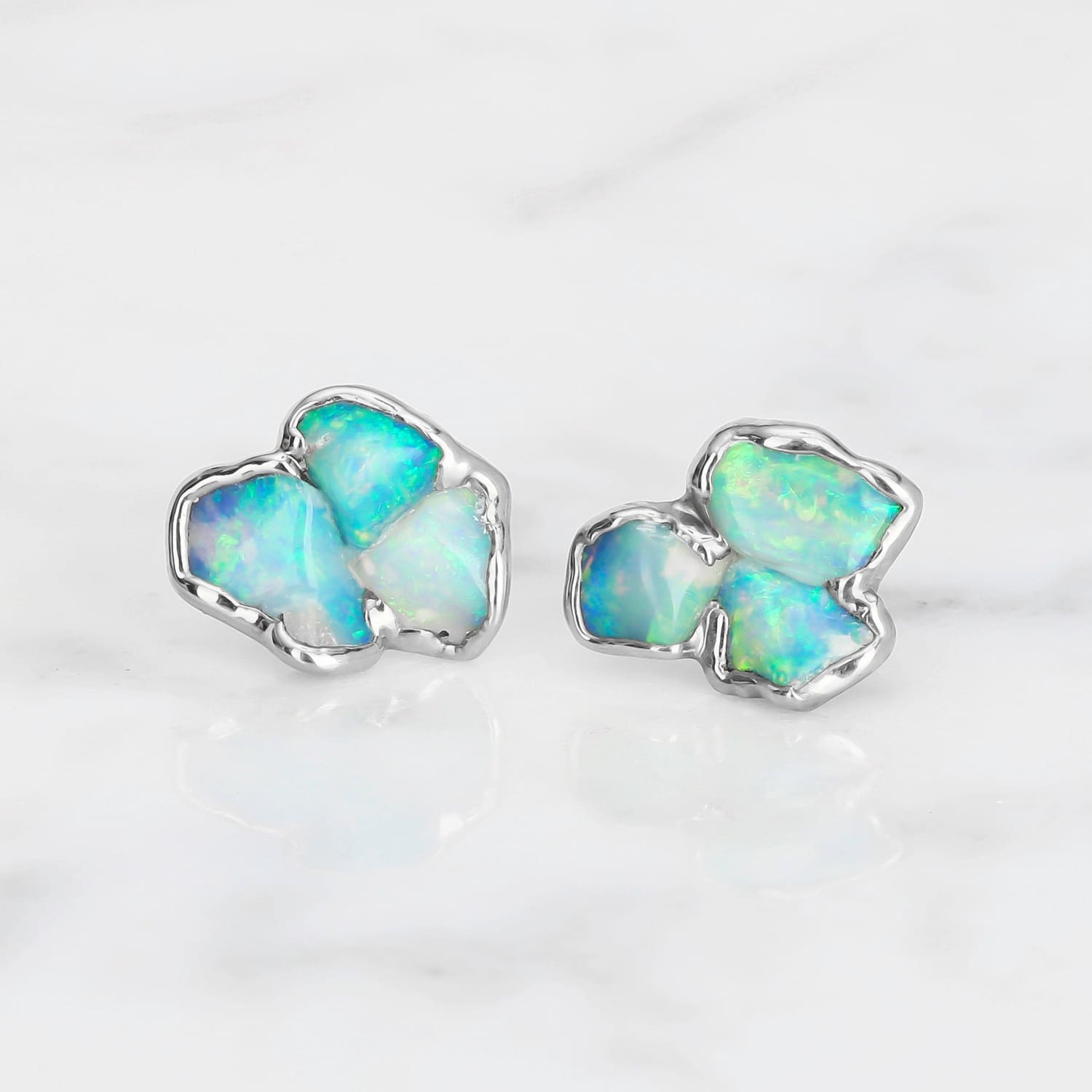 Raw Australian Opal Cluster Stud Earrings Gemstone Jewelry