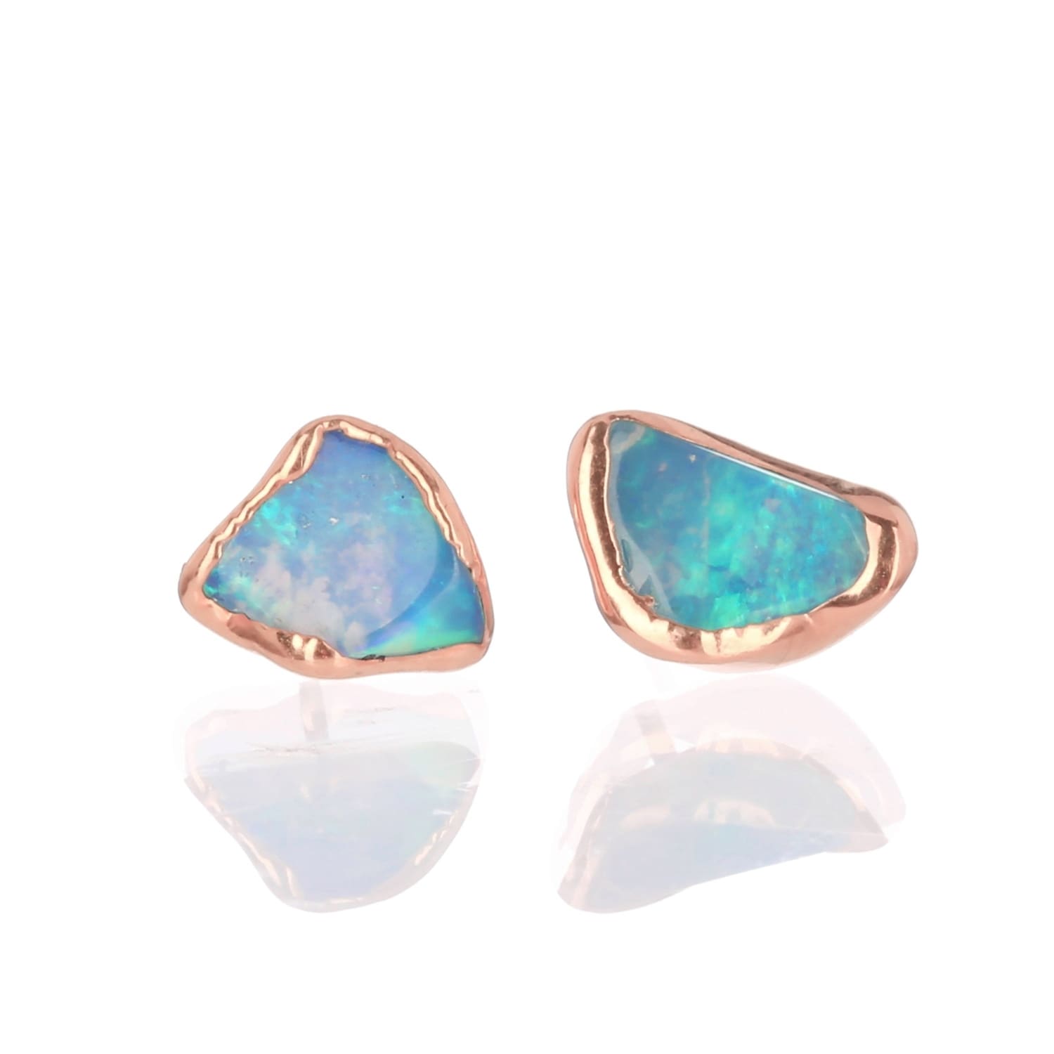 raw australian opal earrings in rose gold