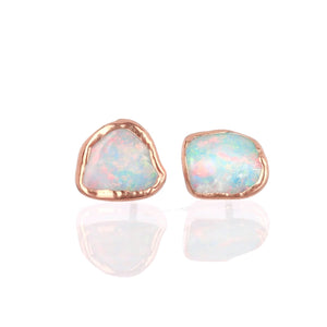 Raw Australian Opal Earrings in Rose Gold Gemstone Jewelry