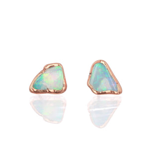 Raw Australian Opal Earrings in Rose Gold Gemstone Jewelry