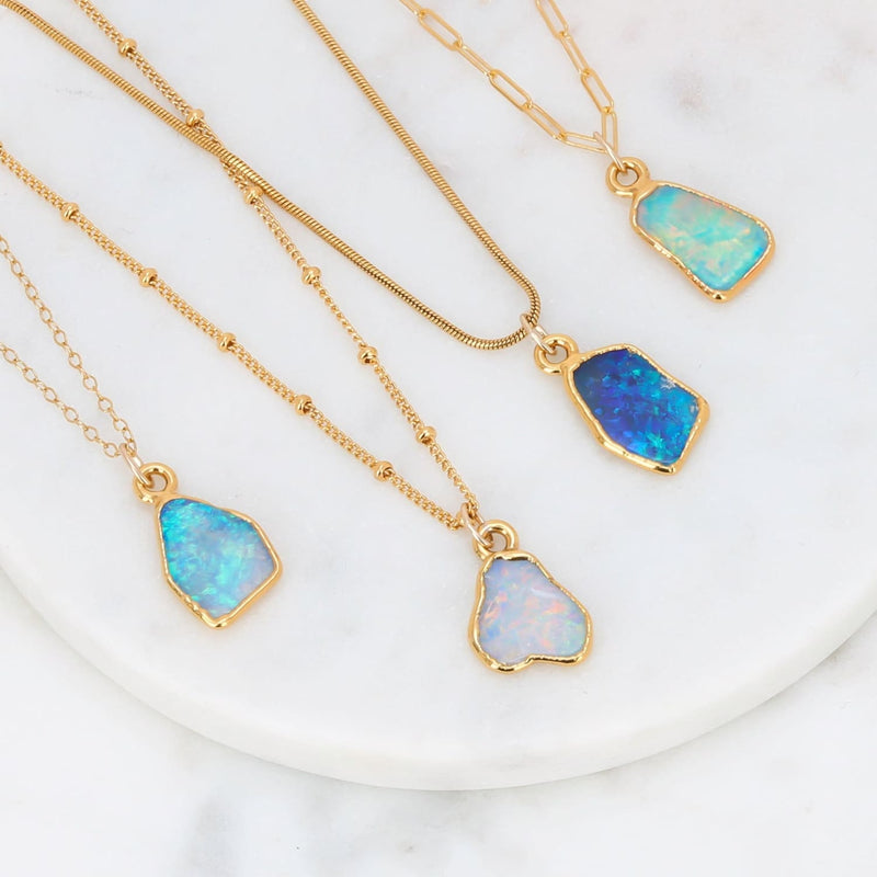 Raw Australian Opal Necklace with Paperclip Chain Gemstone