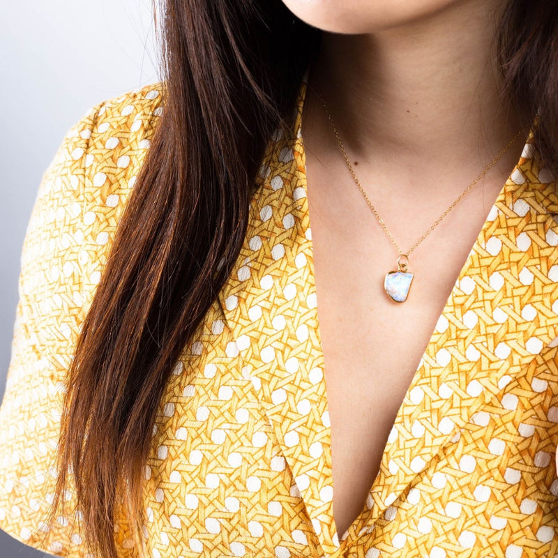 Raw Australian Opal Necklace with Paperclip Chain Gemstone