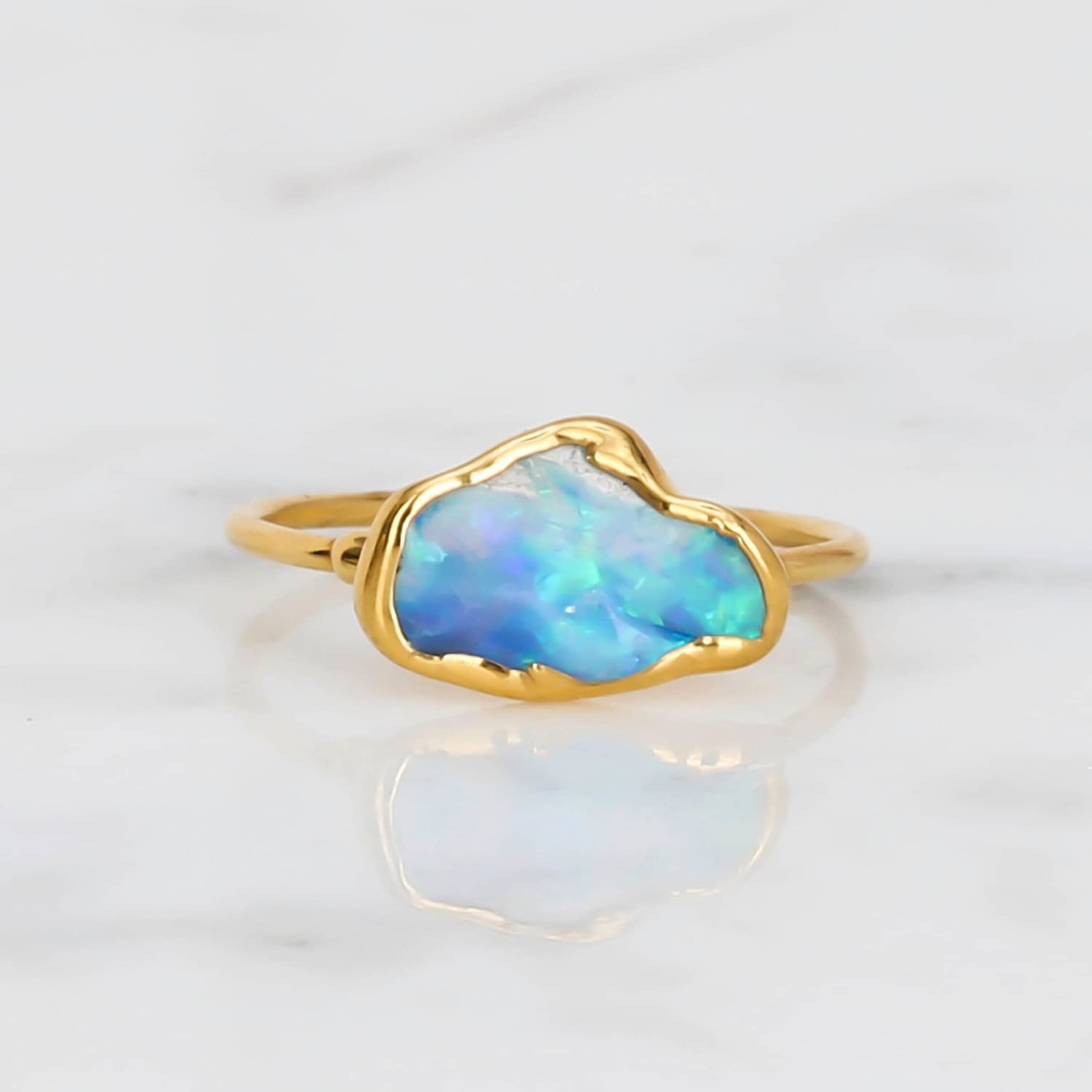 Raw Australian Opal Ring Gemstone Jewelry Rough Crystal