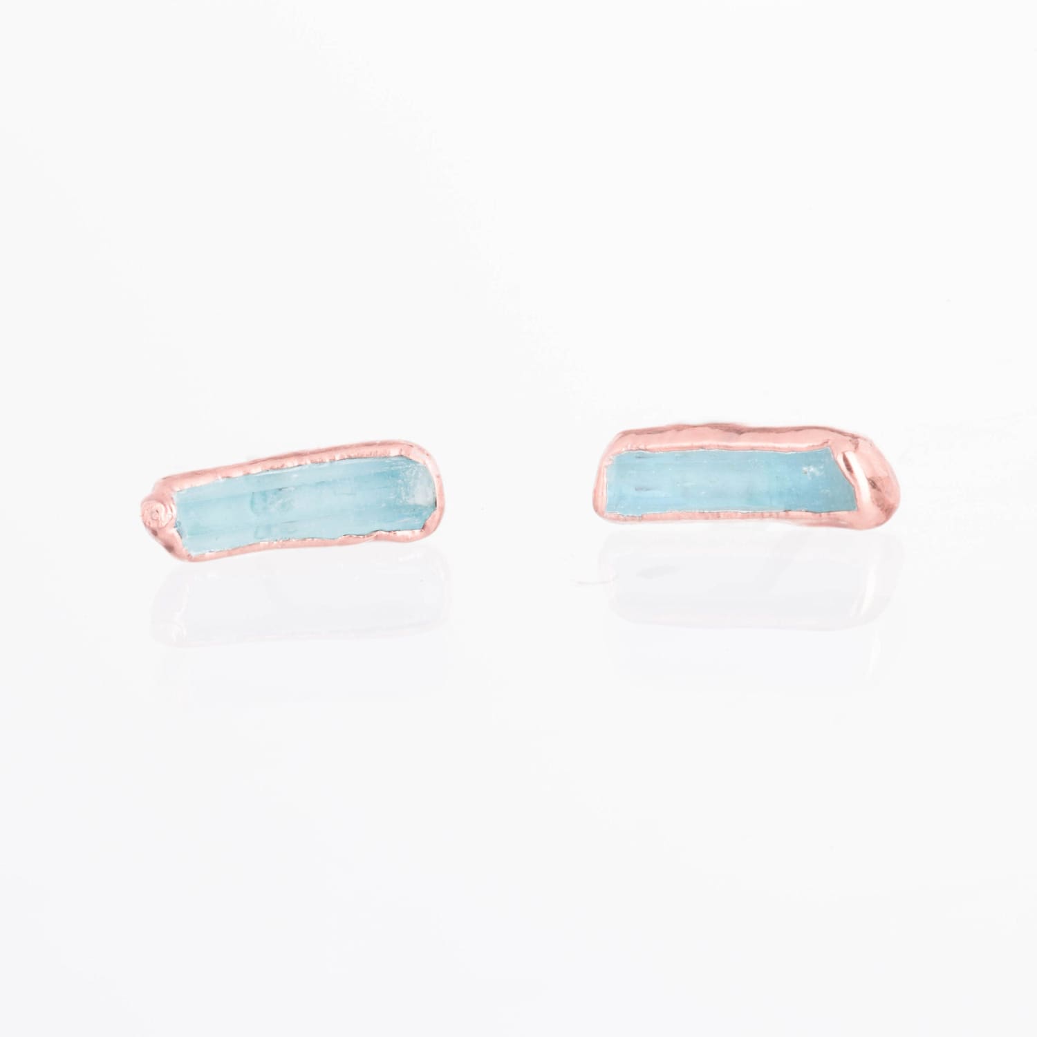 Raw Bar Aquamarine Stud Earrings Gemstone Jewelry Rough