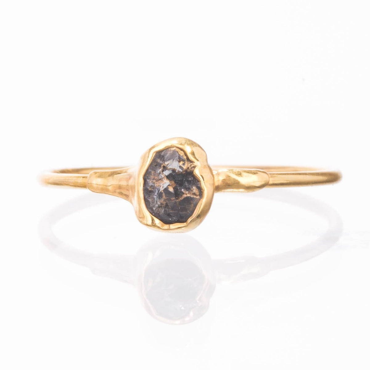 Raw Black Diamond Ring in Yellow Gold Gemstone Jewelry Rough