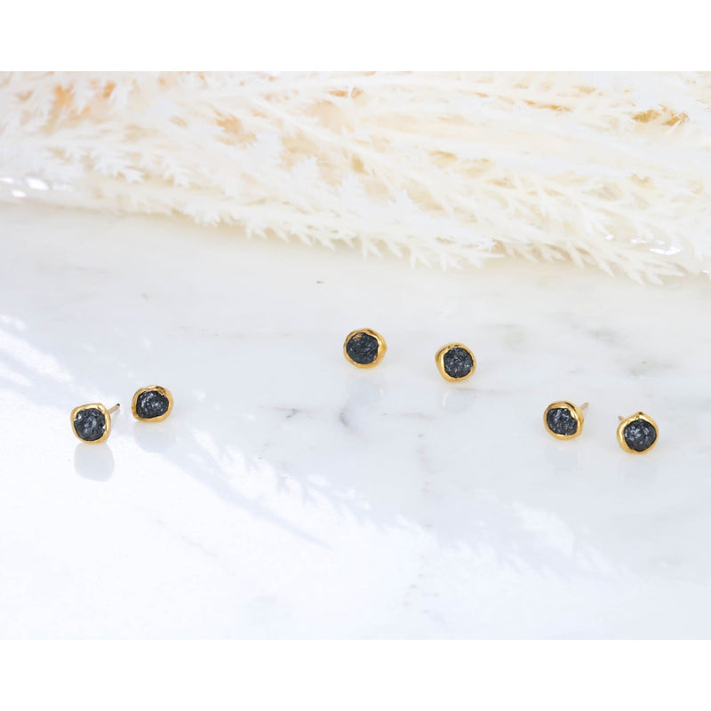 Raw Black Diamond Stud Earrings Gemstone Jewelry Rough