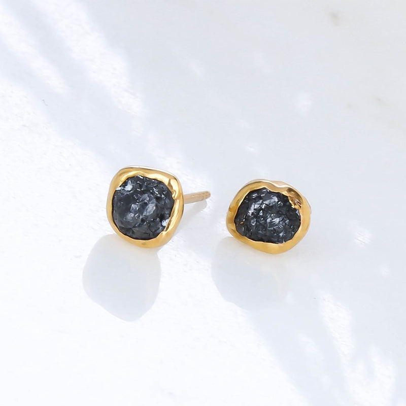 Raw Black Diamond Stud Earrings Gemstone Jewelry Rough