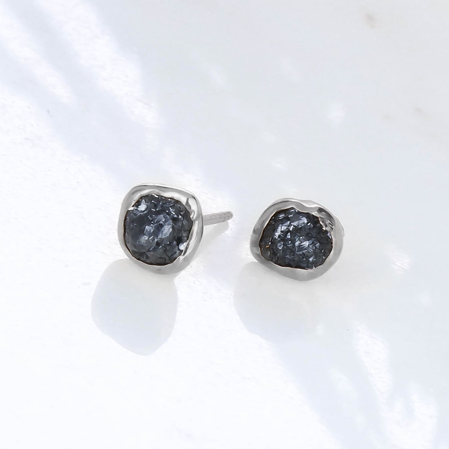Raw Black Diamond Stud Earrings Gemstone Jewelry Rough