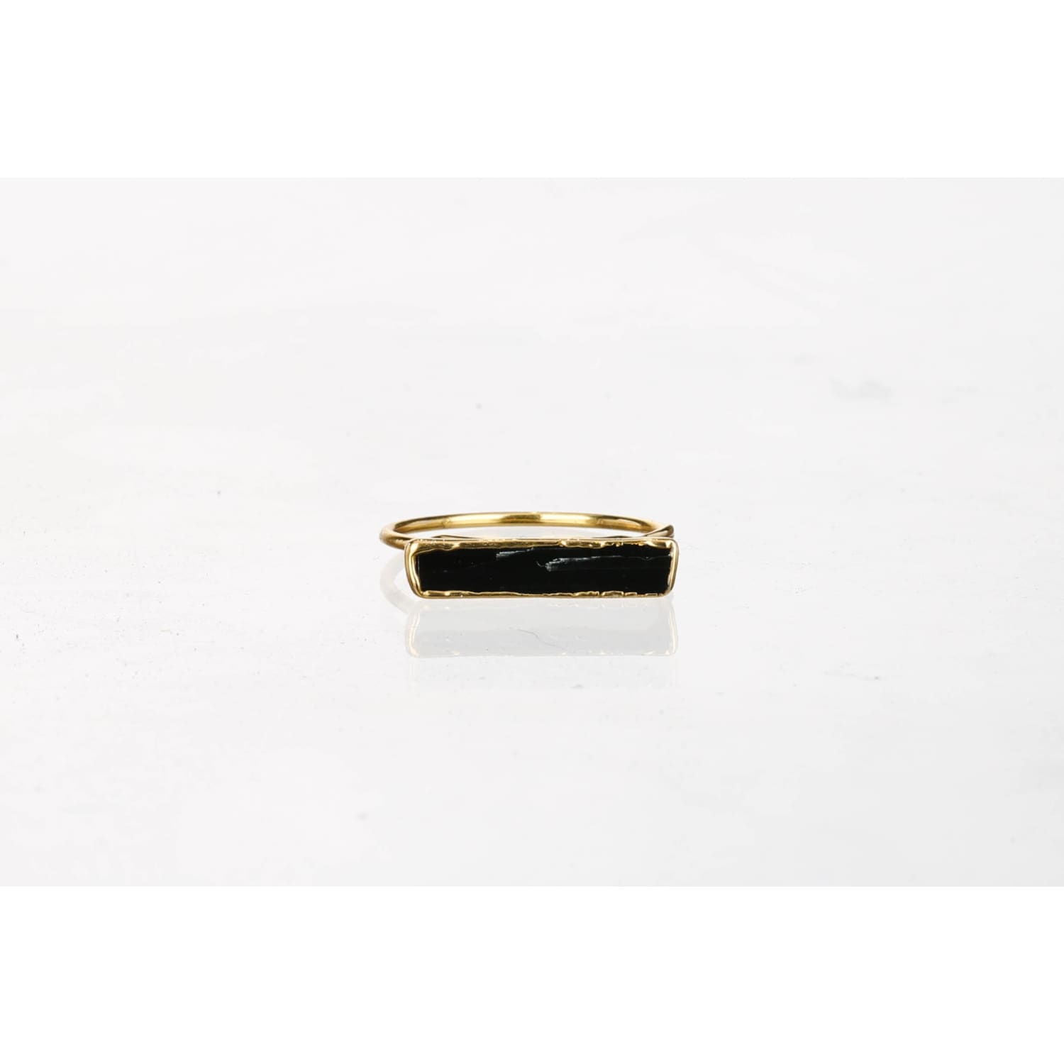 Raw Black Tourmaline Bar Ring Gemstone Jewelry Rough Crystal