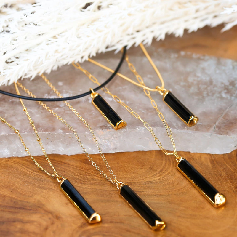 Raw Black Tourmaline Necklace Gemstone Jewelry Rough Crystal