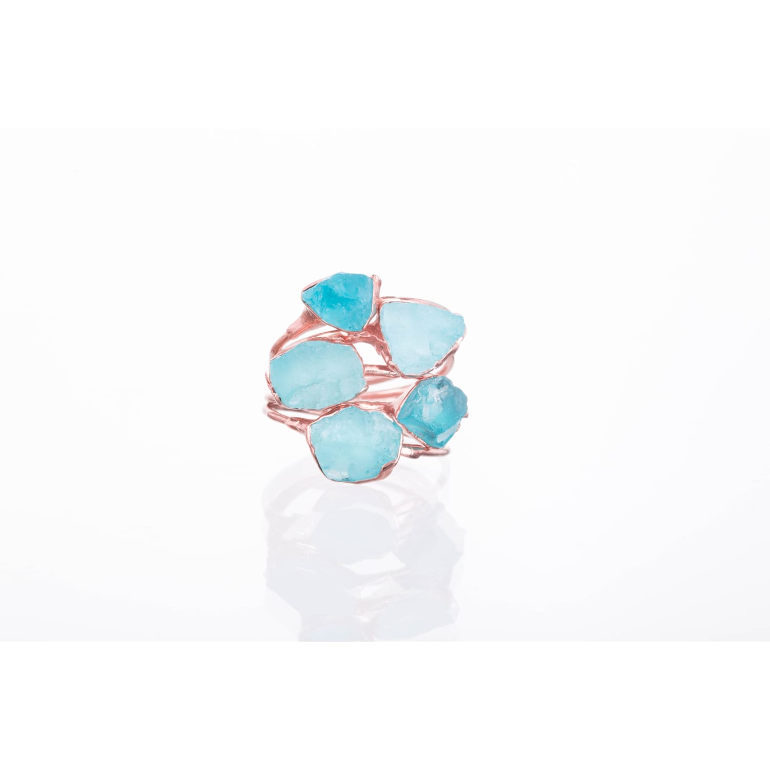 Raw Blue Apatite Ring in Rose Gold Petite Crystal Gold,