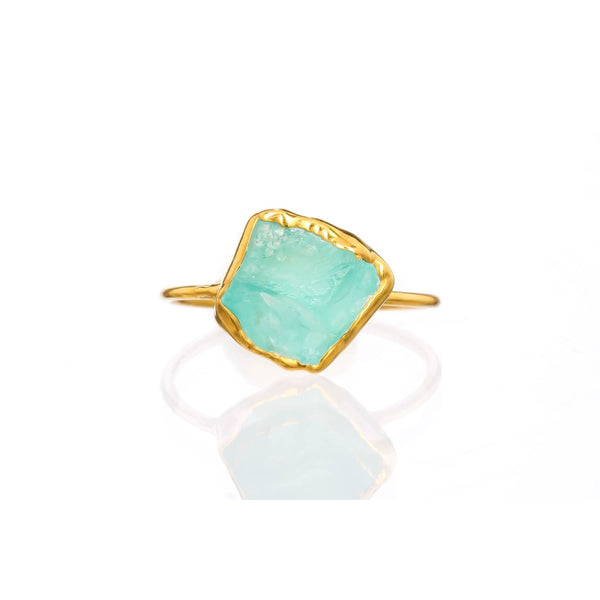 Raw Blue Apatite Ring in Yellow Gold Gemstone Jewelry Rough