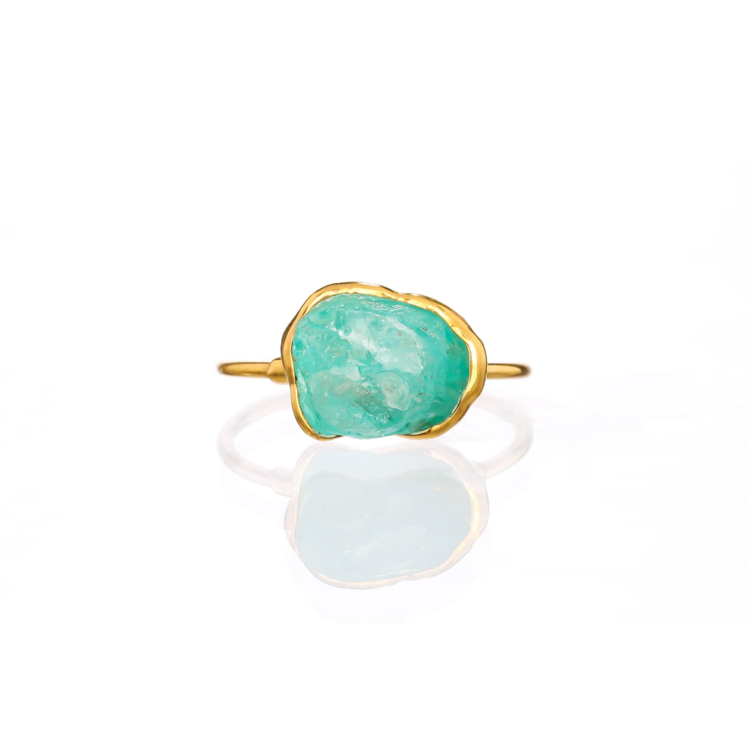 Raw Blue Apatite Ring in Yellow Gold Gemstone Jewelry Rough