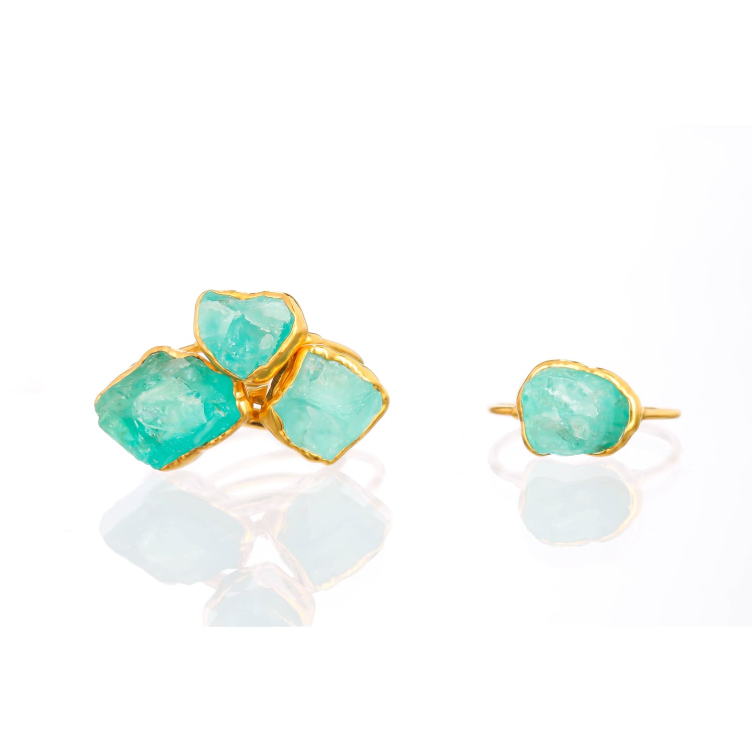 Raw Blue Apatite Ring in Yellow Gold Gemstone Jewelry Rough