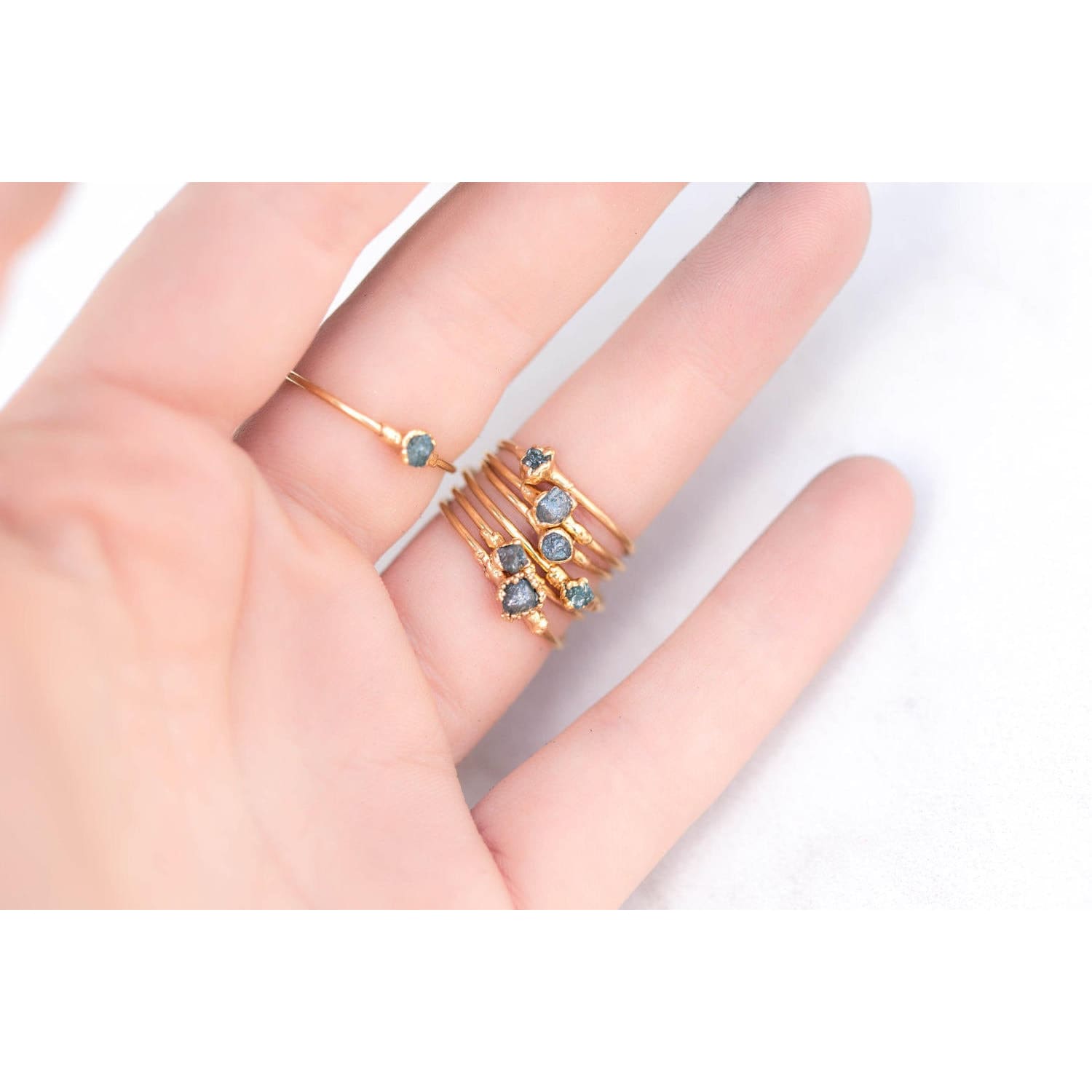 Raw Blue Diamond Ring Gemstone Jewelry Rough Crystal Stone