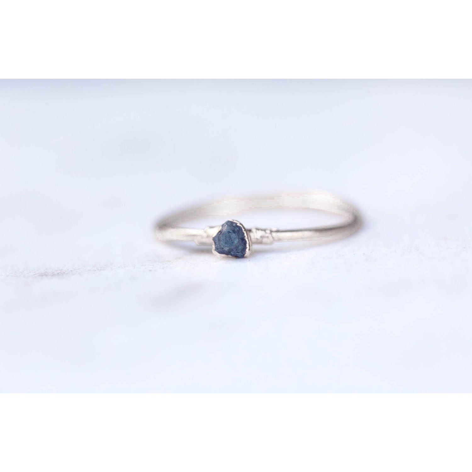 Raw Blue Diamond Ring in Sterling Silver Gemstone Jewelry