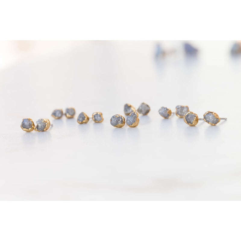 Raw Diamond Stud Earrings in Rose Gold Gemstone Jewelry