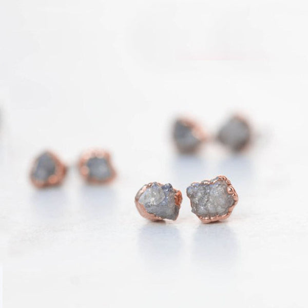Raw Diamond Stud Earrings in Rose Gold Gemstone Jewelry