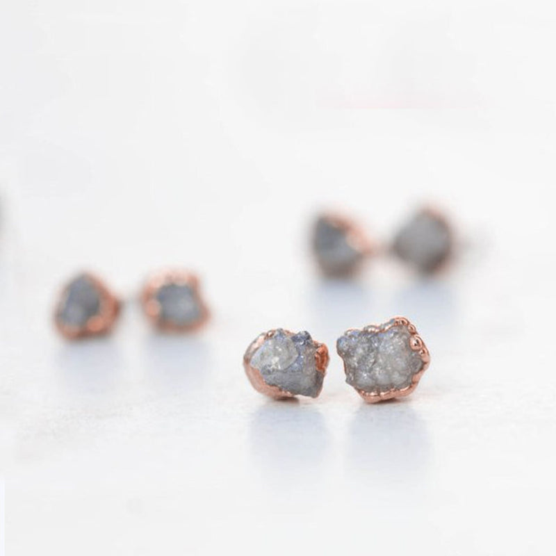 Raw Diamond Stud Earrings in Rose Gold Gemstone Jewelry