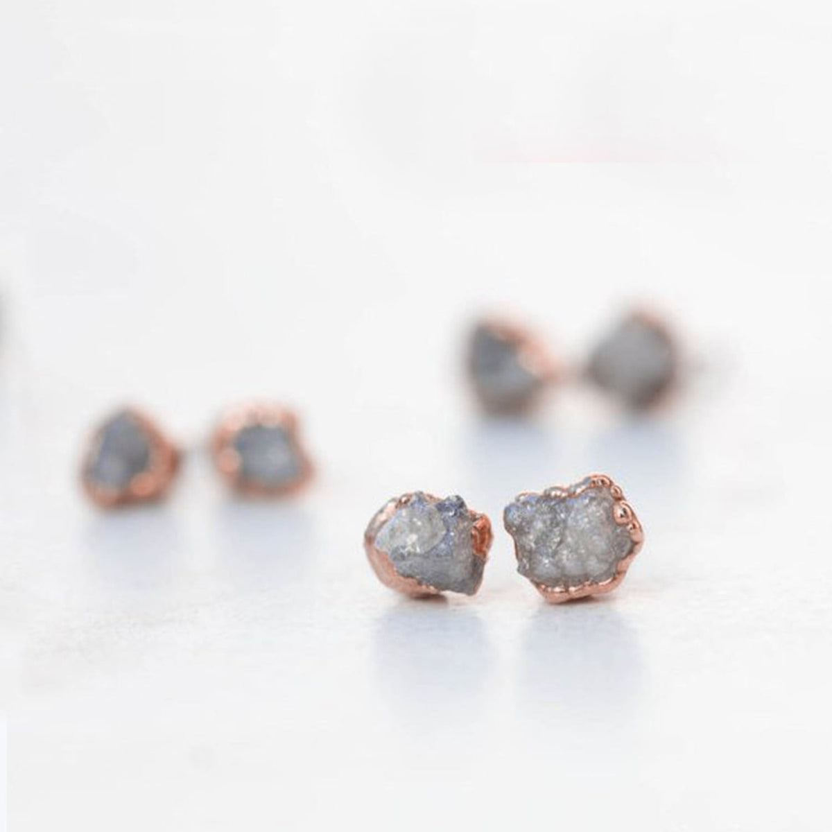 Raw Diamond Stud Earrings in Rose Gold Gemstone Jewelry