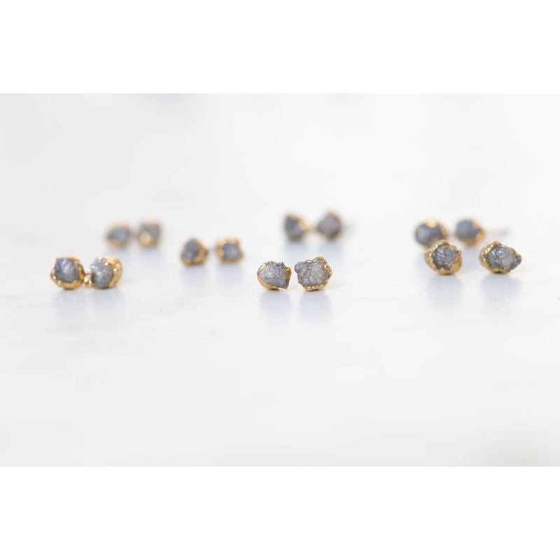 Raw Diamond Stud Earrings in Rose Gold Gemstone Jewelry