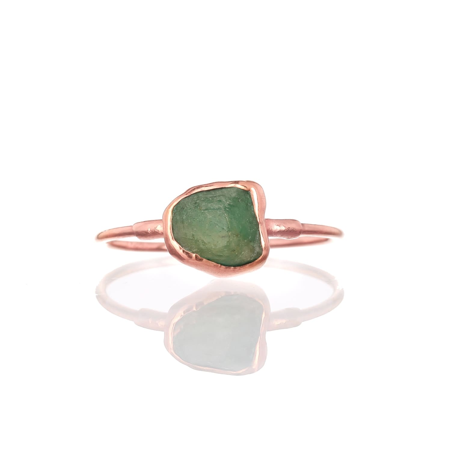 Raw Emerald Ring in Rose Gold Gemstone Jewelry Rough Crystal