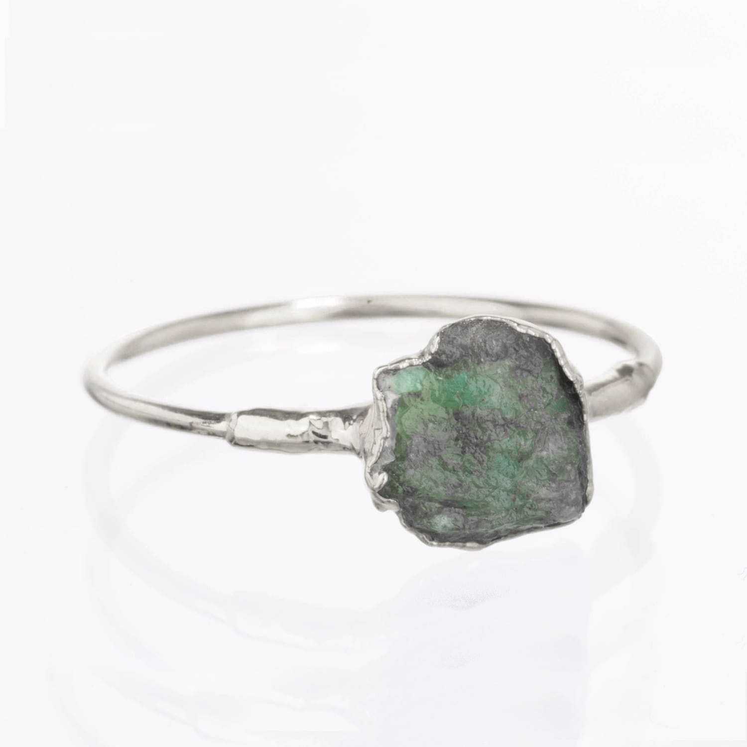 Raw Emerald Ring in Sterling Silver Gemstone Jewelry Rough