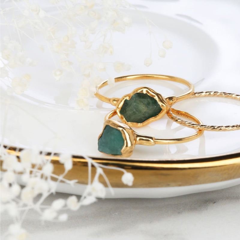 Raw Emerald Ring in Yellow Gold Gemstone Jewelry Rough
