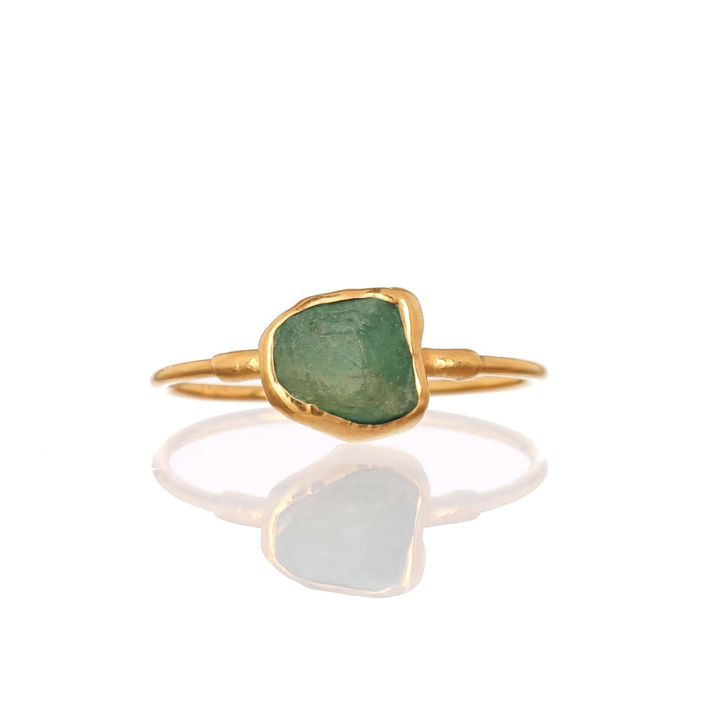 Raw Emerald Ring in Yellow Gold Gemstone Jewelry Rough