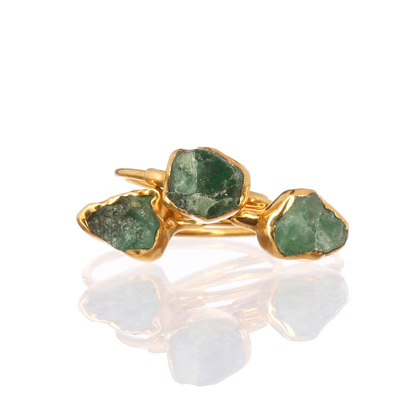 Raw Emerald Ring in Yellow Gold Gemstone Jewelry Rough