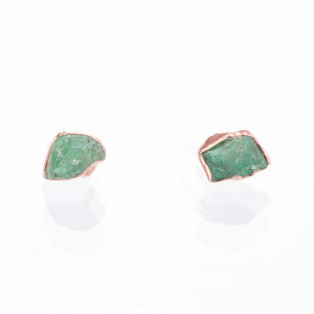 Raw Emerald Stud Earrings in Rose Gold Gemstone Jewelry