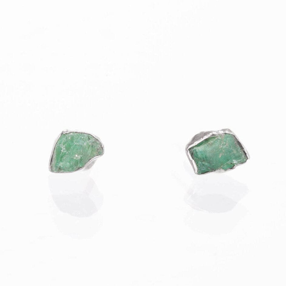 Raw Emerald Stud Earrings in Sterling Silver Gemstone