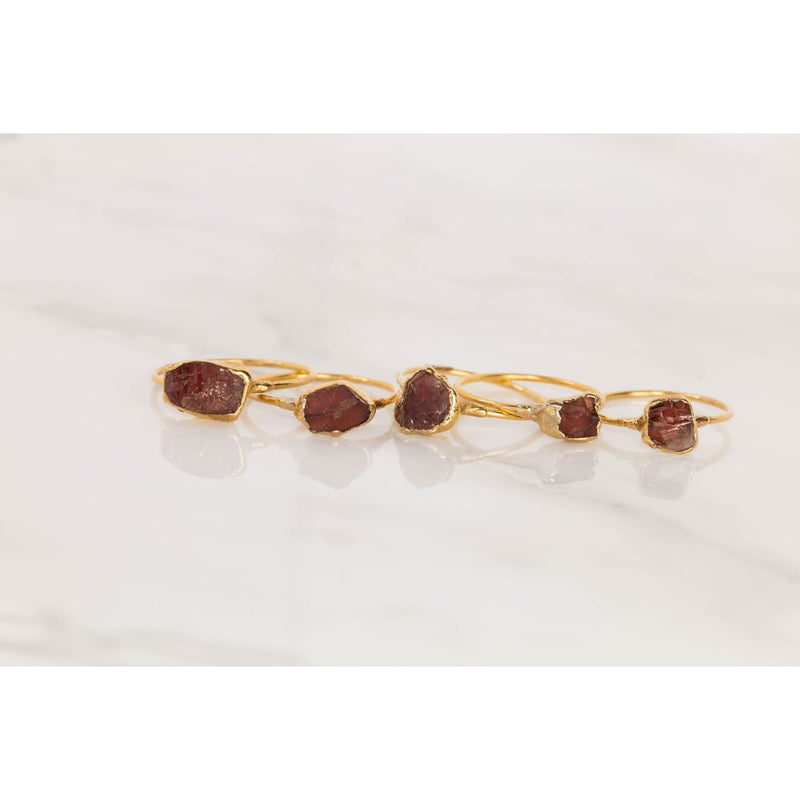 Raw Garnet Ring in Yellow Gold Gemstone Jewelry Rough