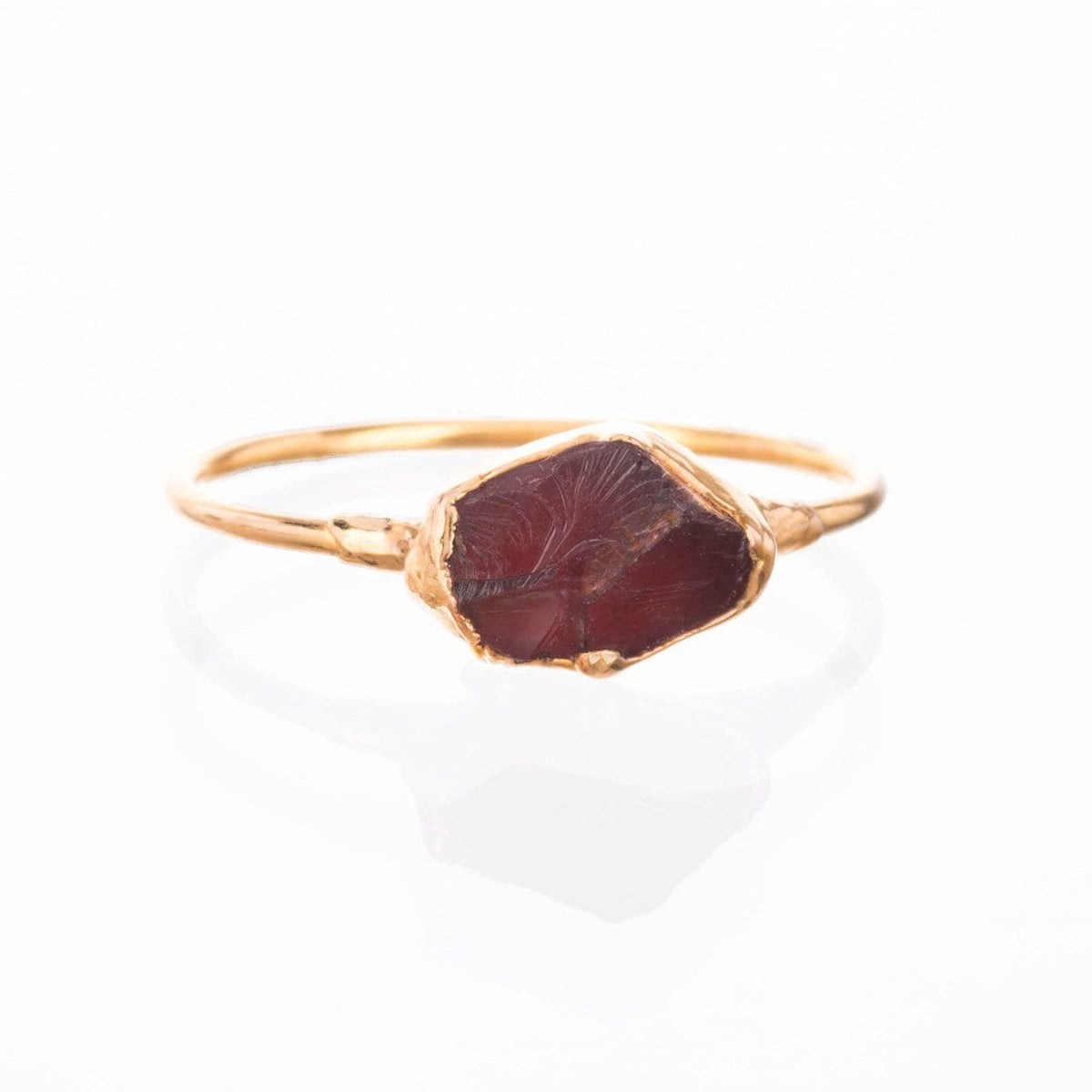 Raw Garnet Ring in Yellow Gold Gemstone Jewelry Rough
