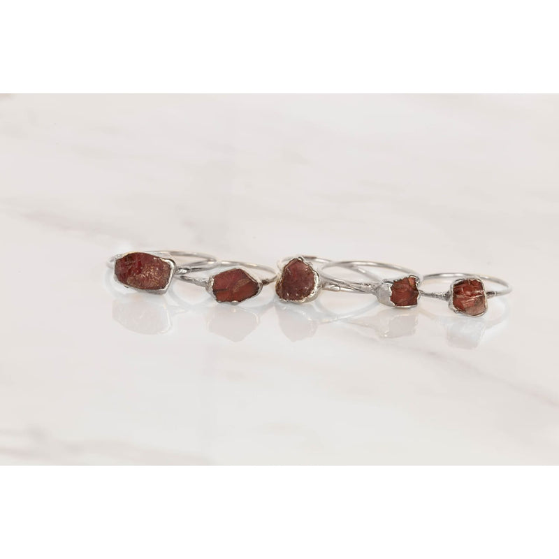 Raw Garnet Ring in Yellow Gold Gemstone Jewelry Rough