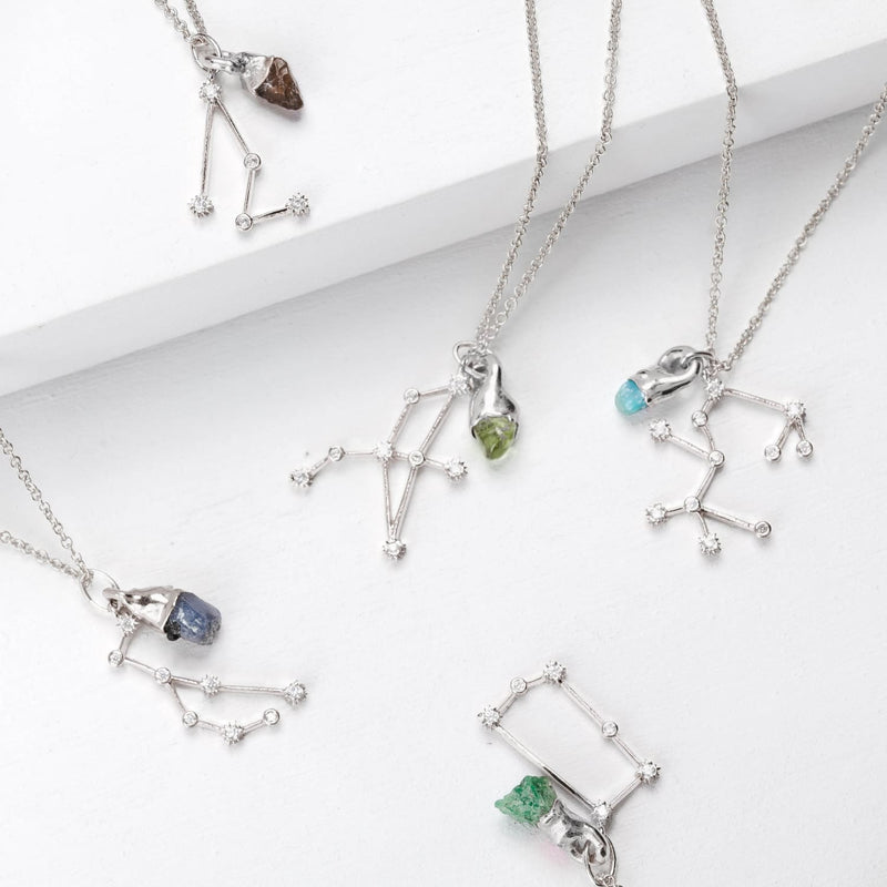 Raw Gemstone Zodiac Constellation Necklace Custom Birthstone