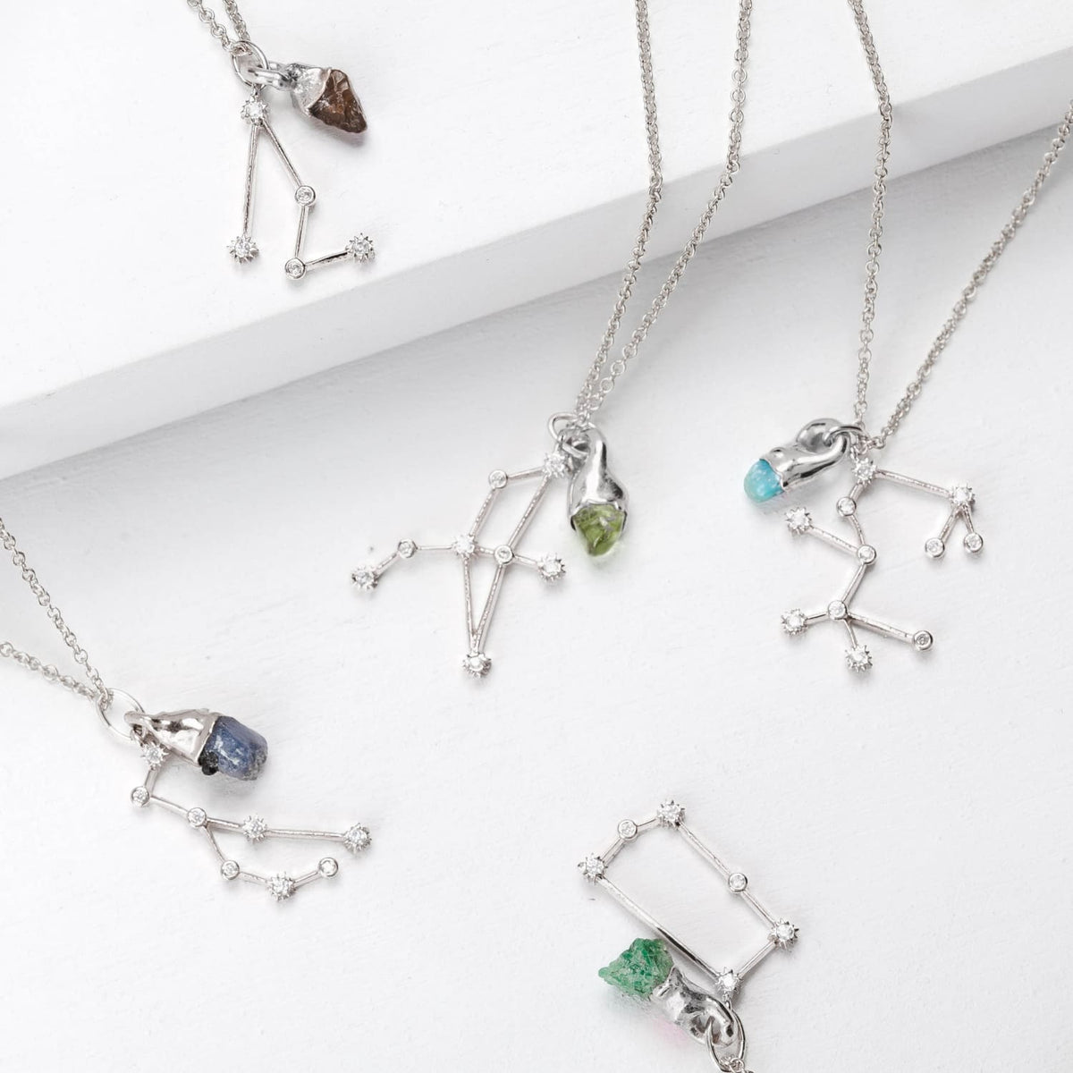 Raw Gemstone Zodiac Constellation Necklace Custom Birthstone